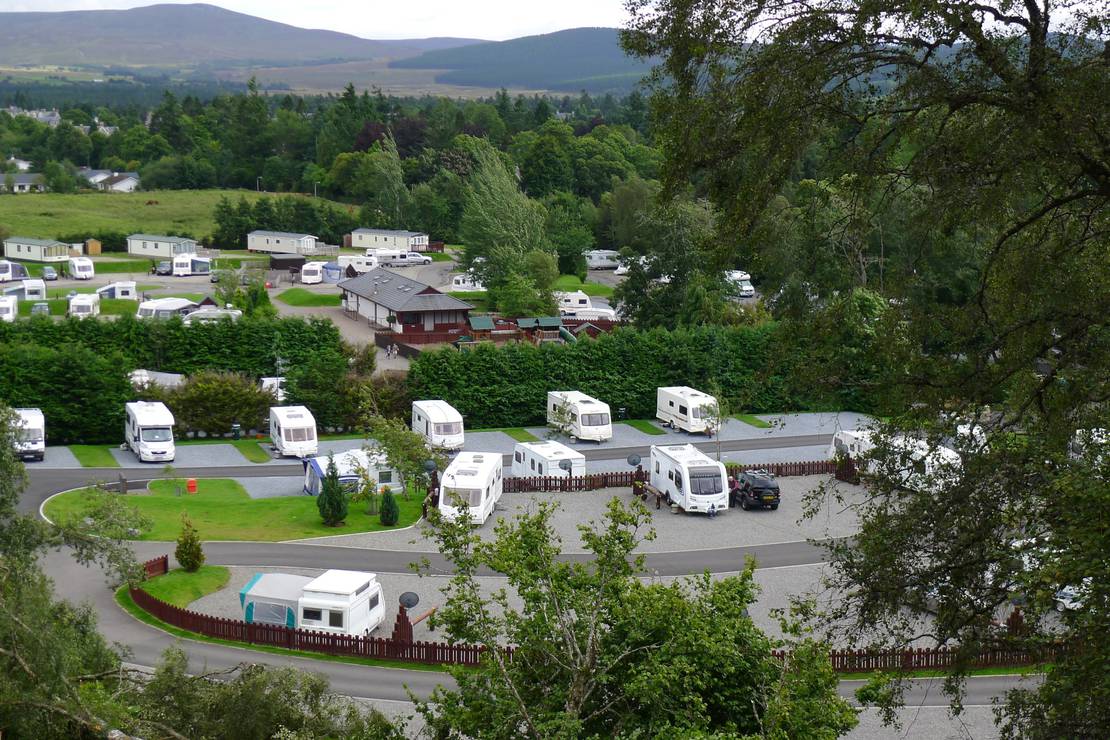 How far from the river is Grantown-on-Spey Caravan Park?
